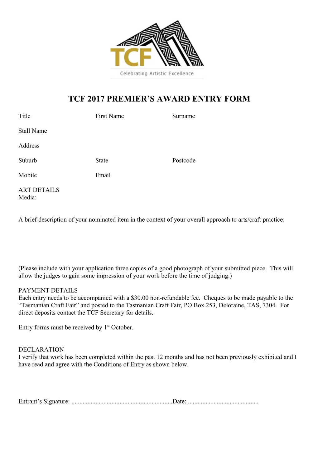 Tcf2017 Premier S Award Entry Form