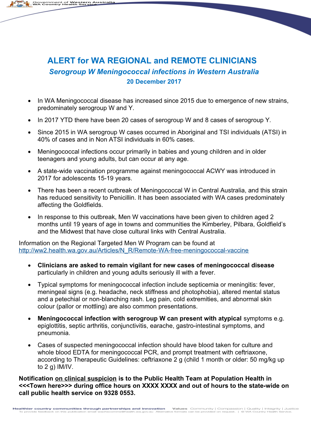 ALERT Forwa REGIONAL and REMOTE CLINICIANS