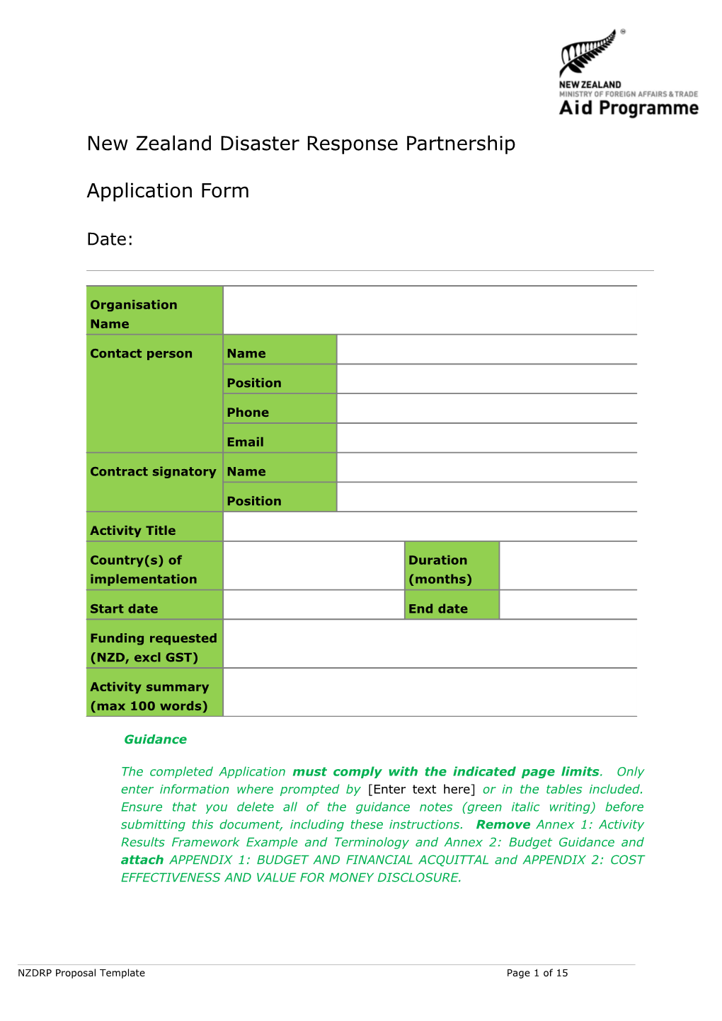 NZDRP Response Proposal Template