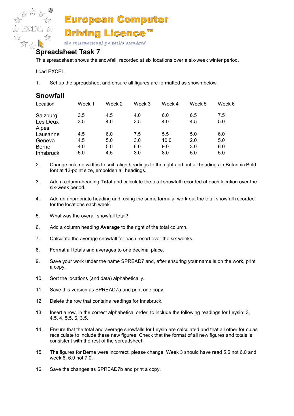 Spreadsheet Task 7