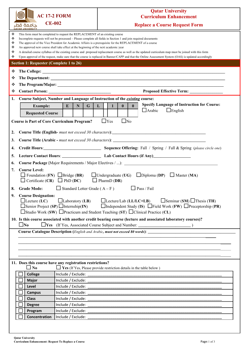 ADD a Course Request Form