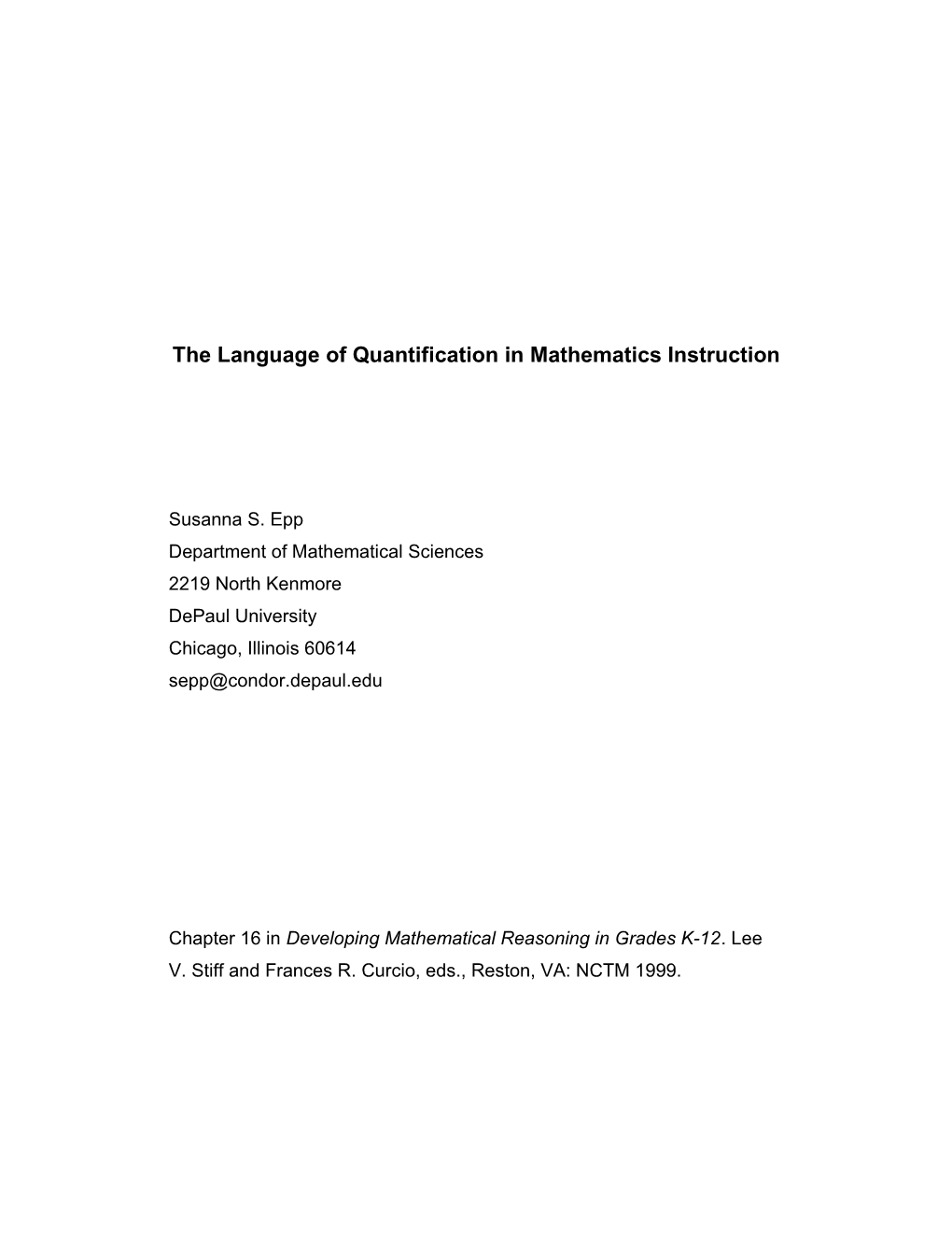 The Language of Quantification in Mathematics