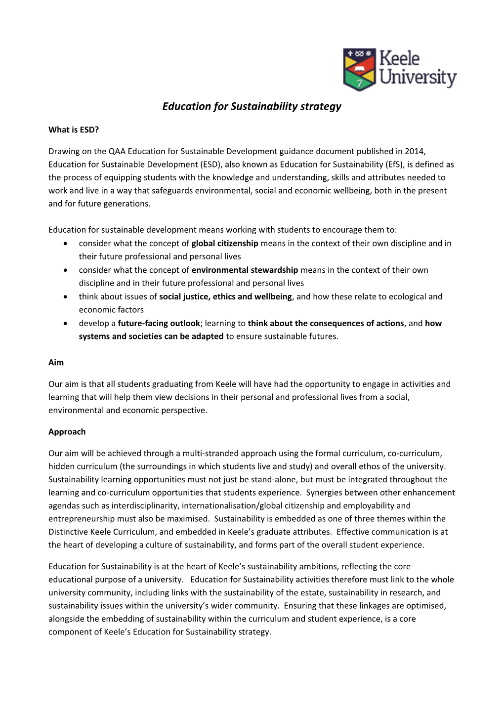 Education for Sustainability Strategy