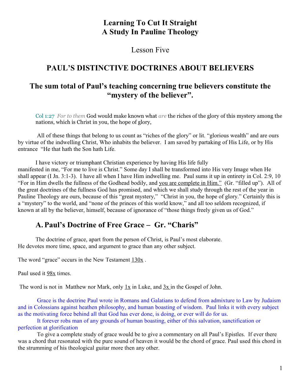 Paul S Distinctive Doctrines About the Believers