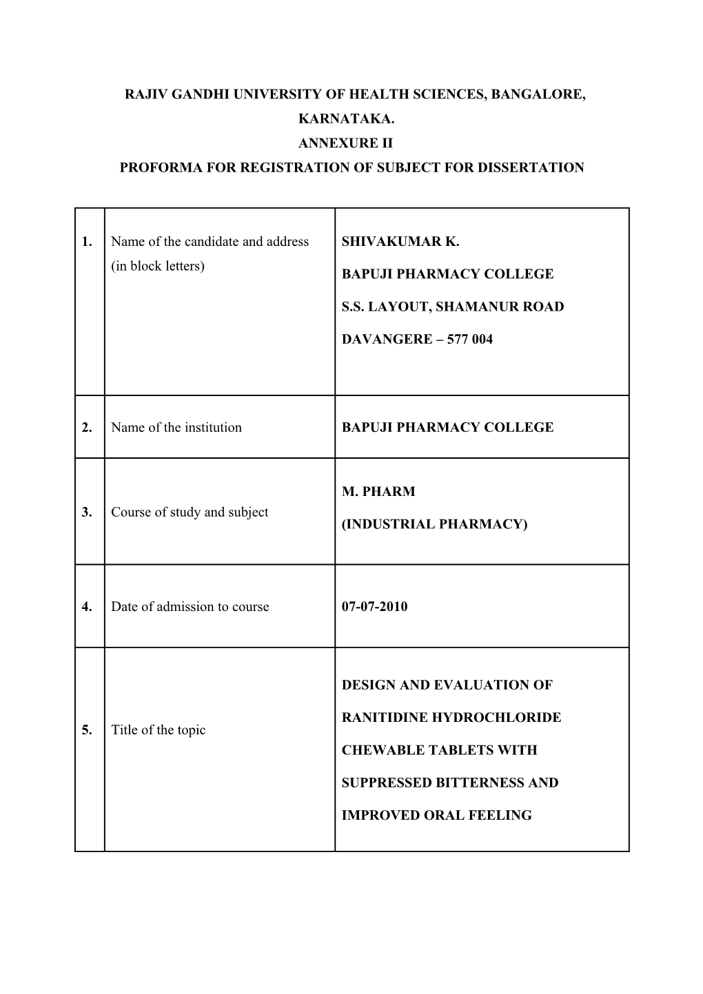 Proforma for Registration of Subject for Dissertation s3