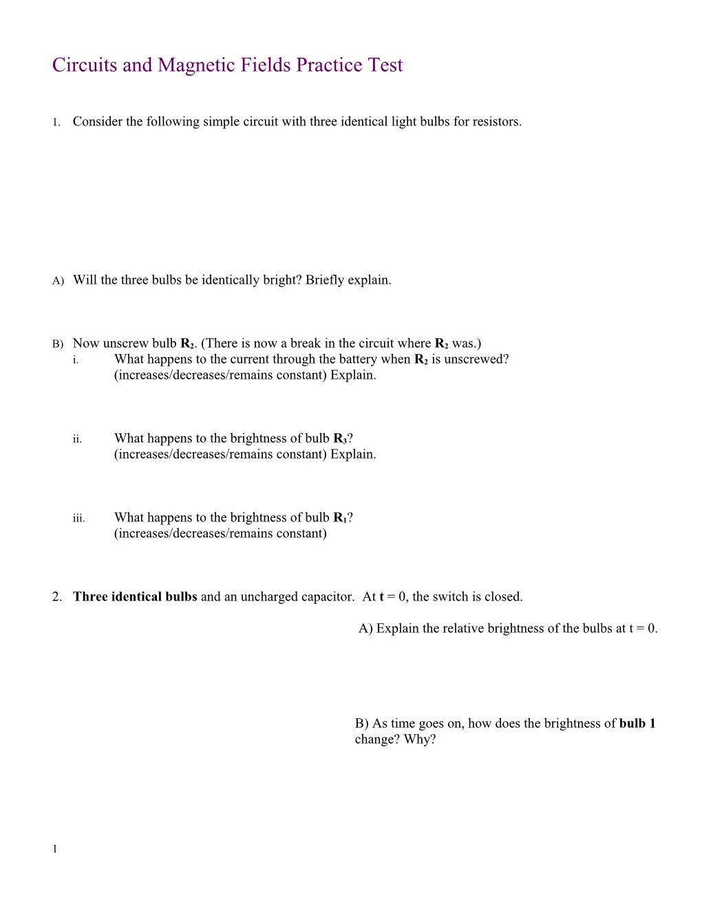 Circuits Practice: Complete the Tables