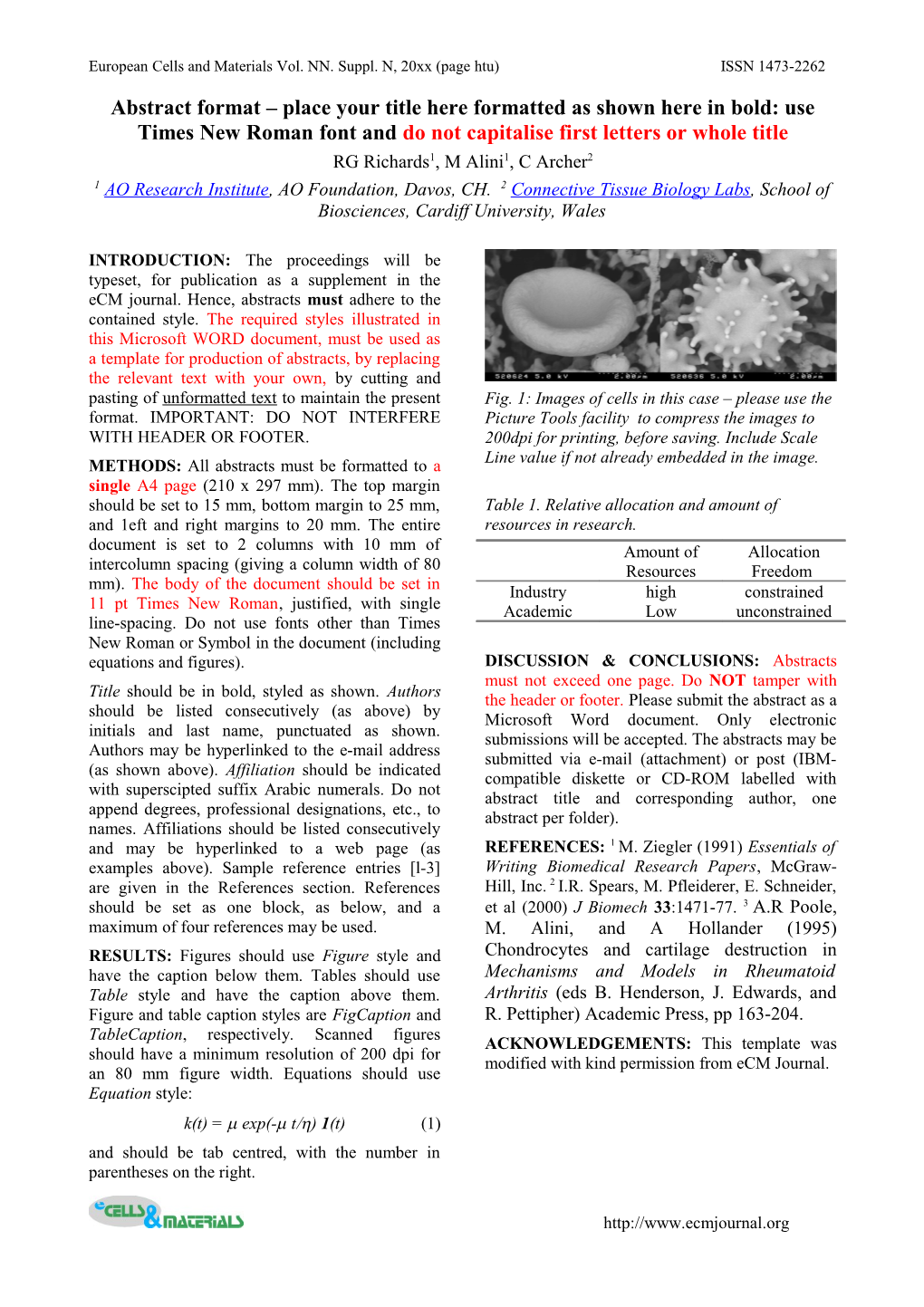 Abstract Format for Biomechanica Iv