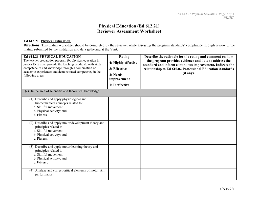 Ed 612.21 Physical Education, Page 1 Of3