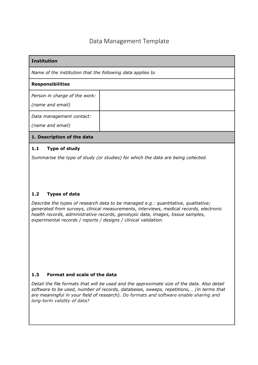 Data Management Template