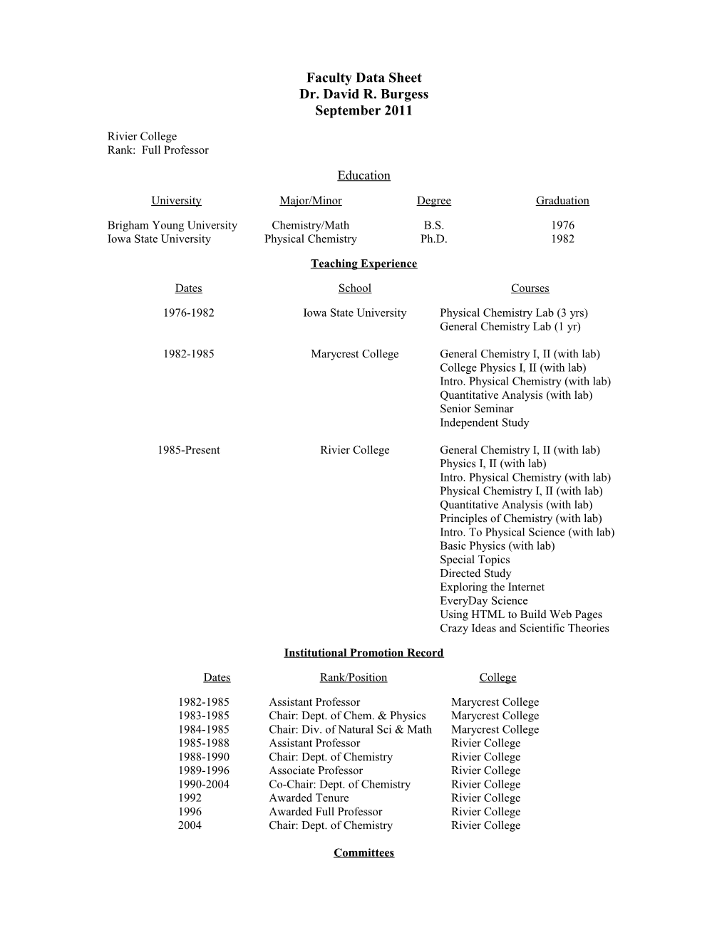 Faculty Data Sheet