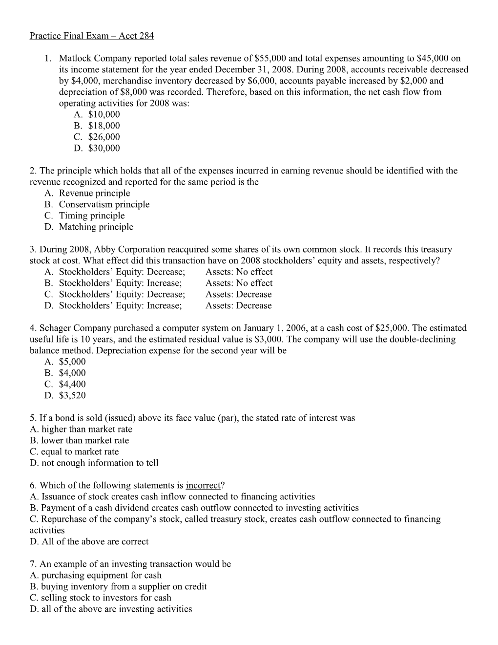 Practice Final Exam Acct 284