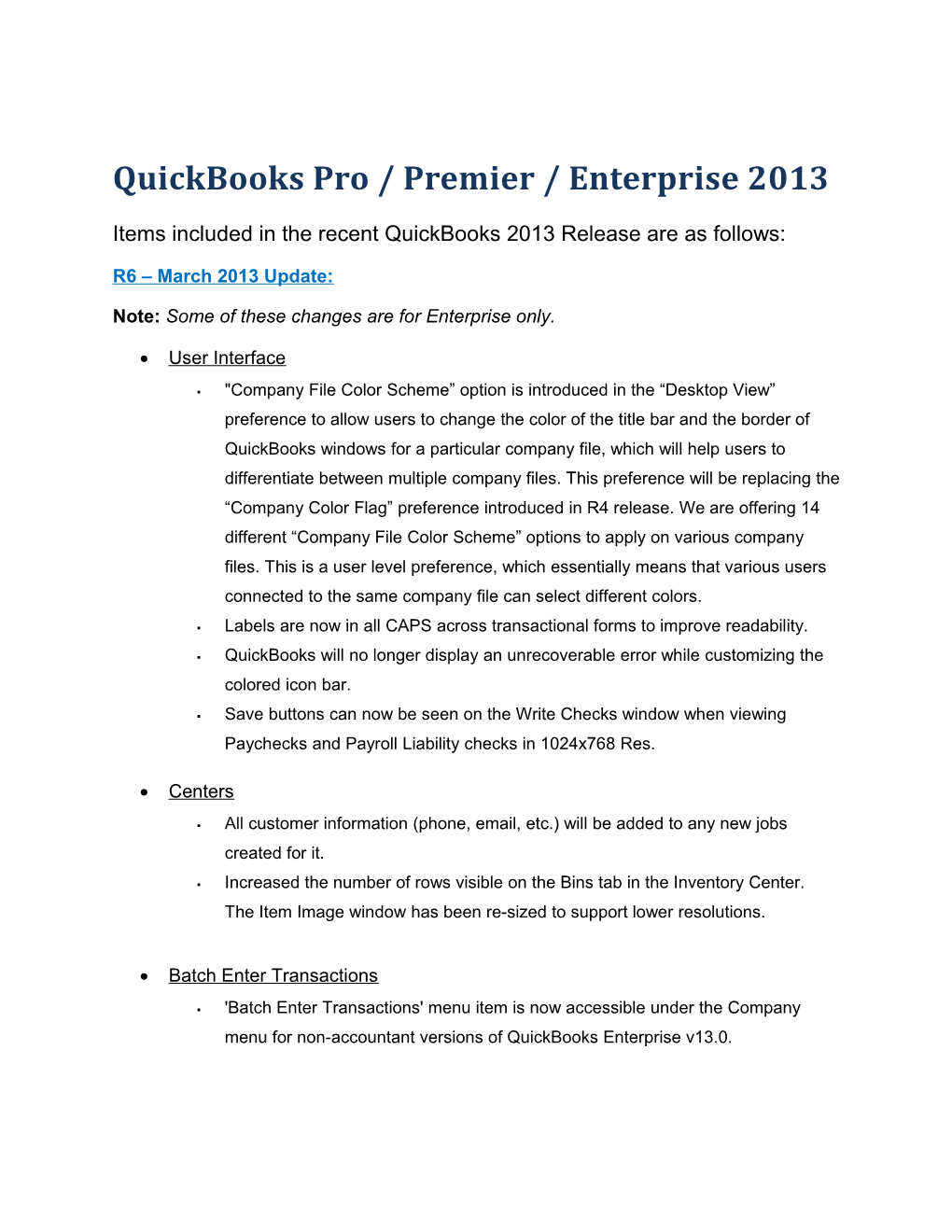 Quickbooks Pro / Premier / Enterprise 2013