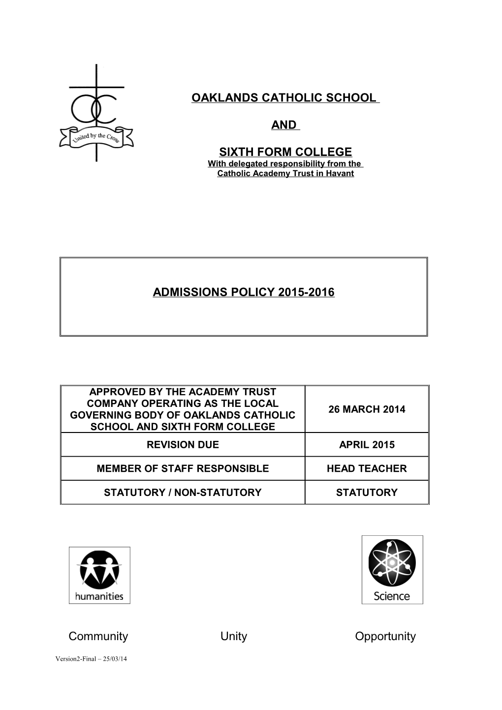 Oaklands Roman Catholic Grant Maintained School