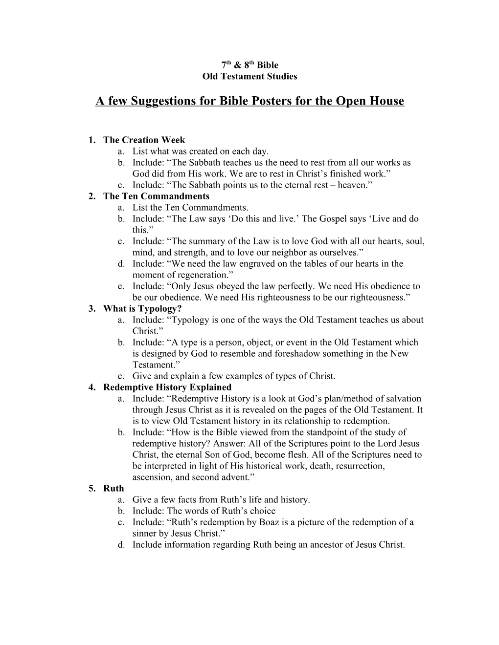 A Few Suggestions for Bible Posters for the Open House