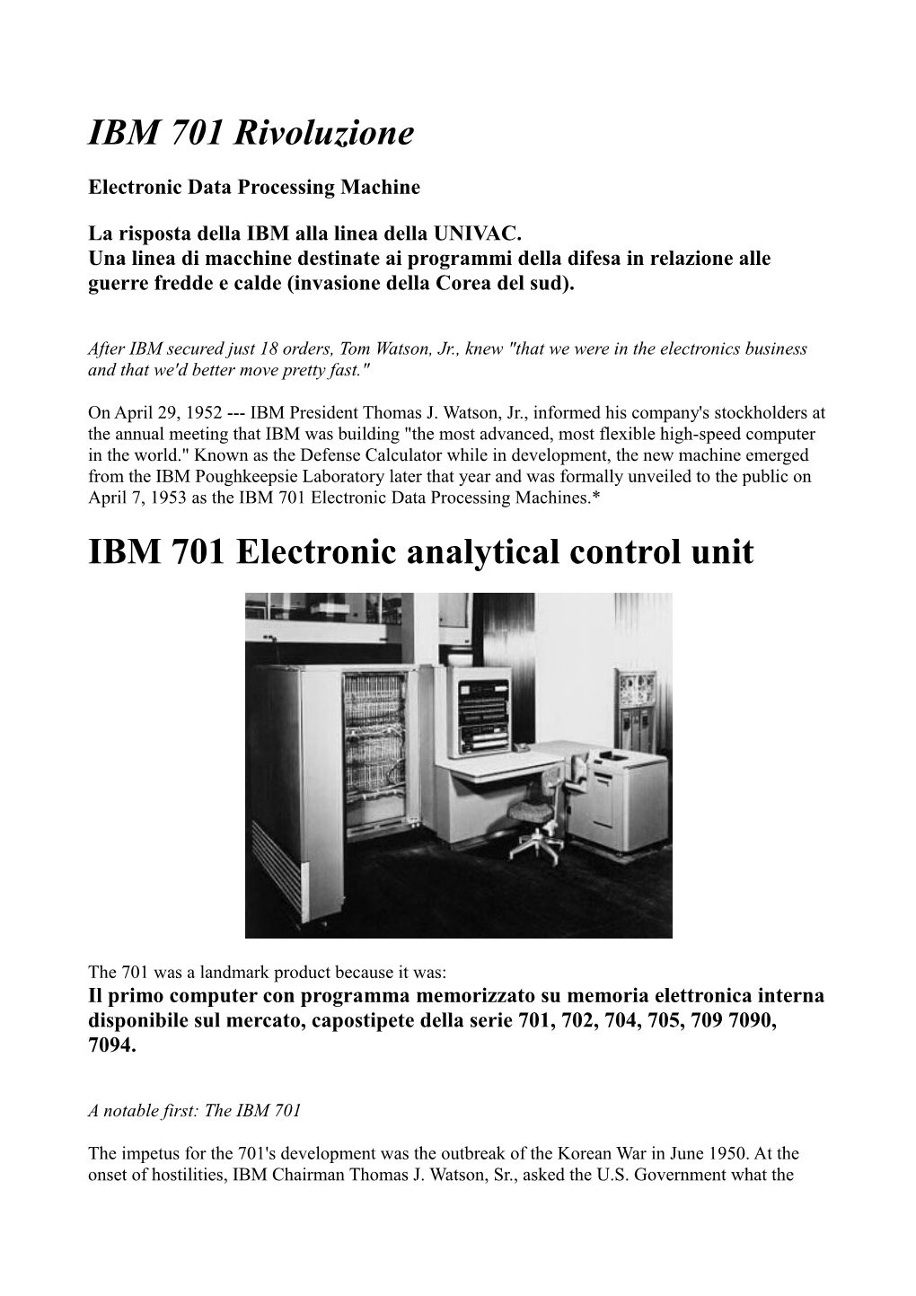 La Risposta Della IBM Alla Linea Della UNIVAC