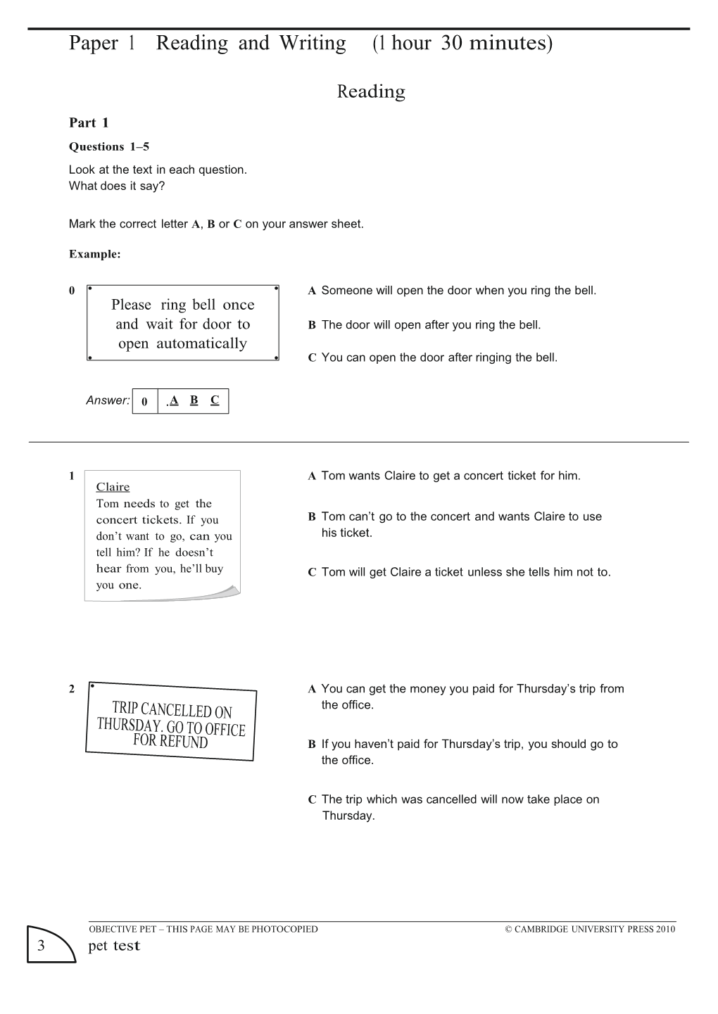 Paper 1 Reading and Writing (1 Hour 30 Minutes)