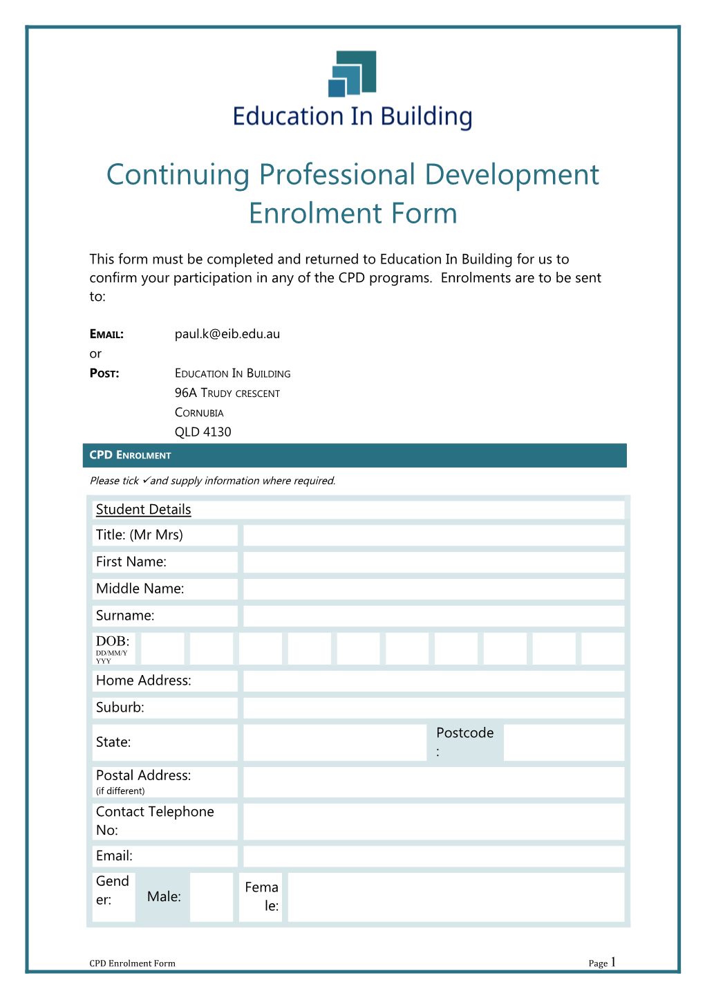 Continuing Professional Development Enrolment Form