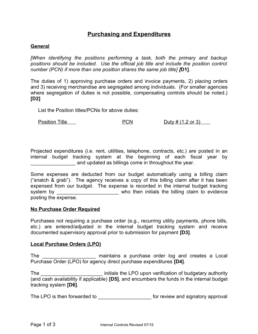 Purchasing and Expenditures