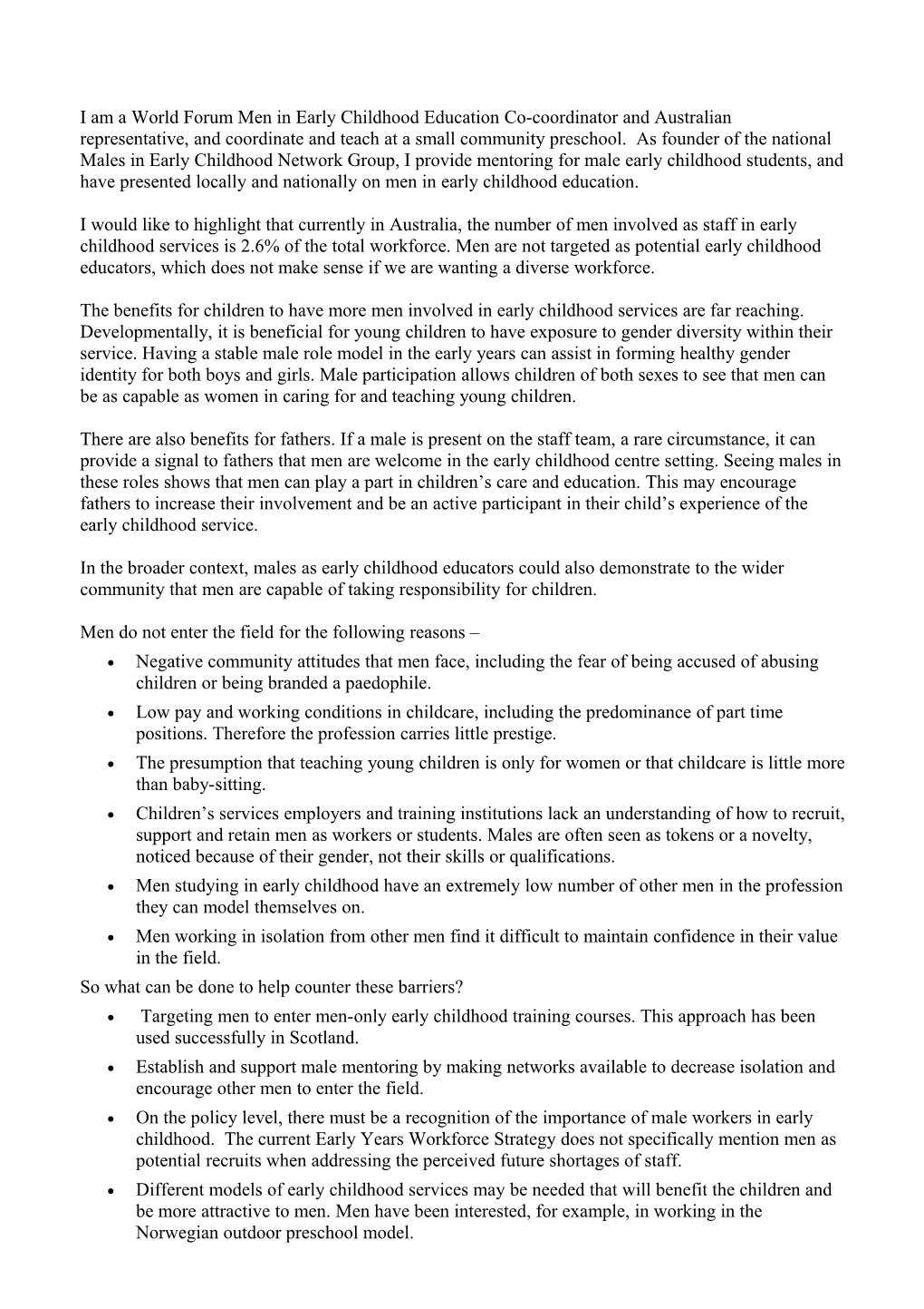 Submission DR632 - Craig D Arcy - Childcare and Early Childhood Learning - Public Inquiry