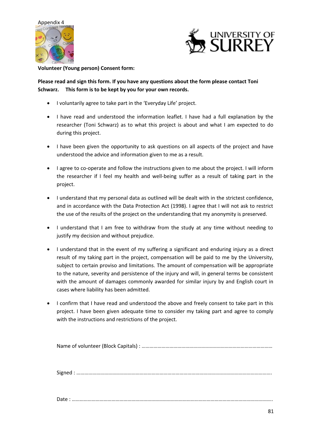 Volunteer (Young Person) Consent Form