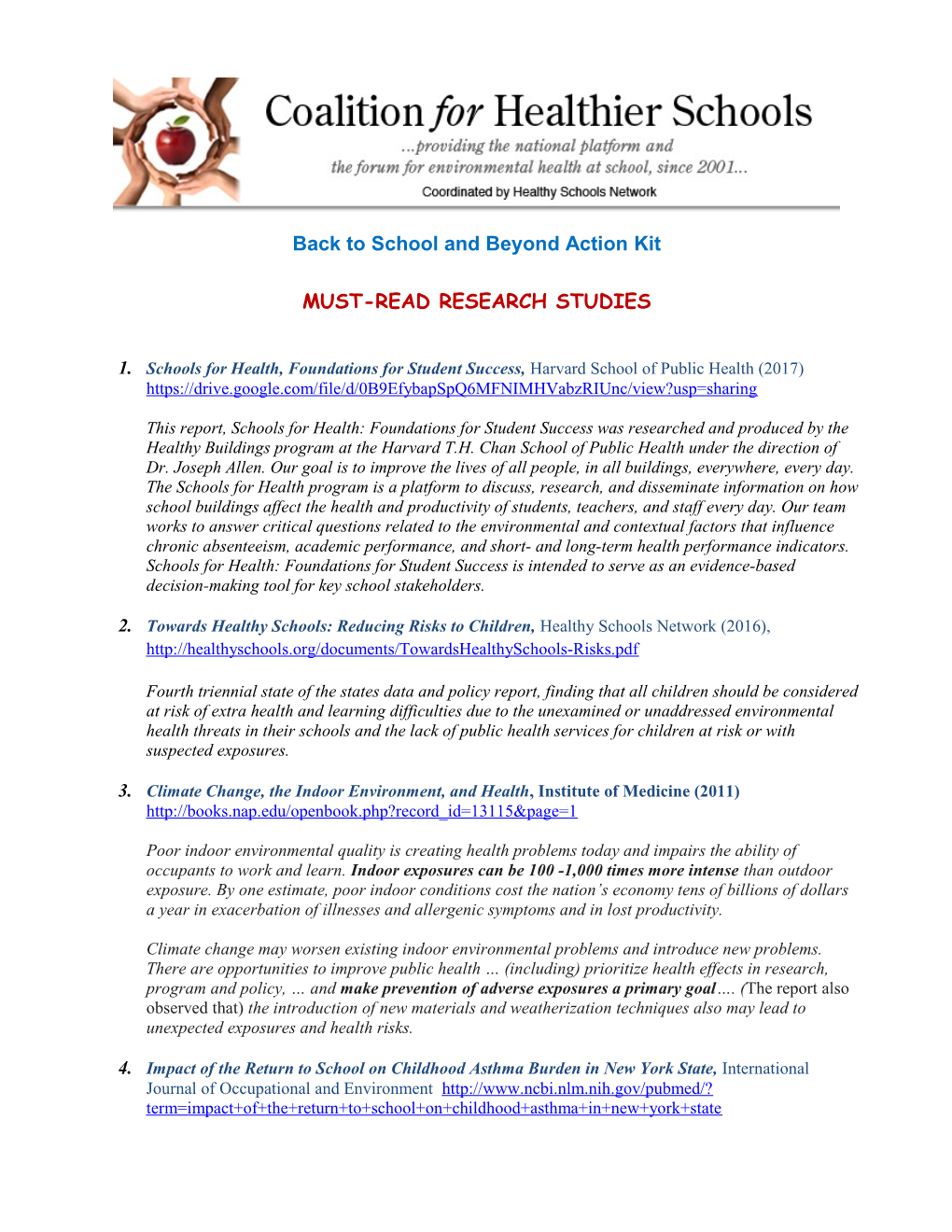 Back to School and Beyond Action Kit MUST-READ RESEARCH STUDIES