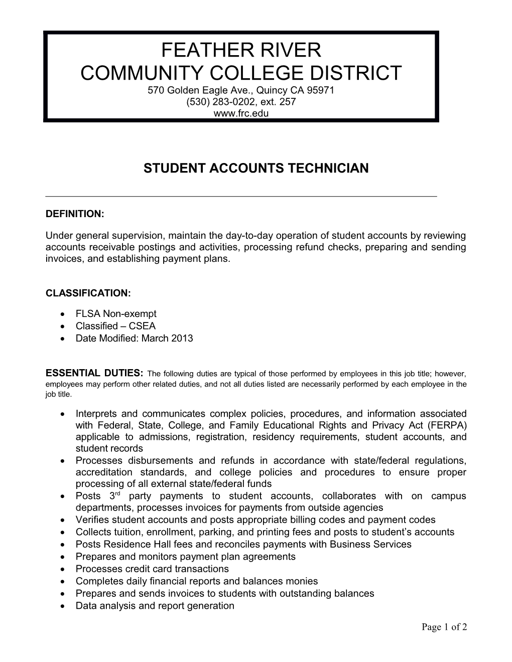 Student Accounts Technician