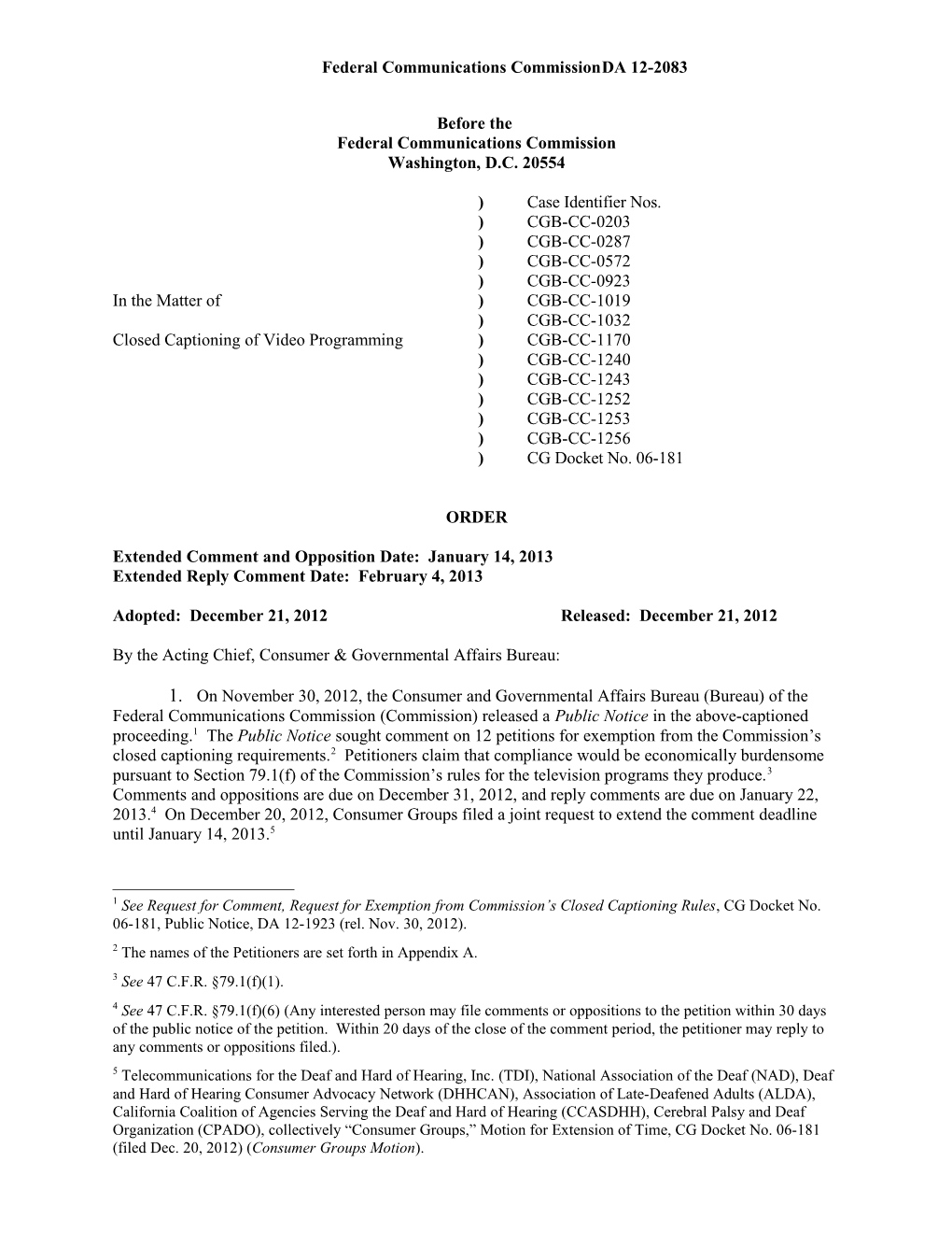 Federal Communications Commission DA 12-2083