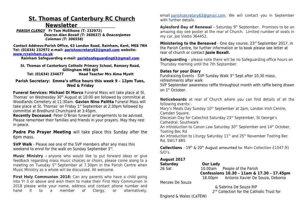 St. Thomas of Canterbury RC Church Newsletter
