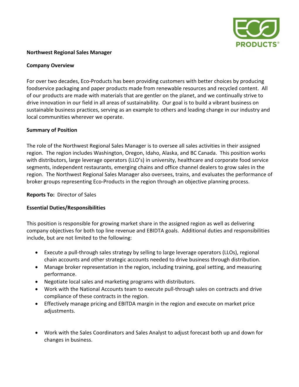 Northwest Regional Sales Manager