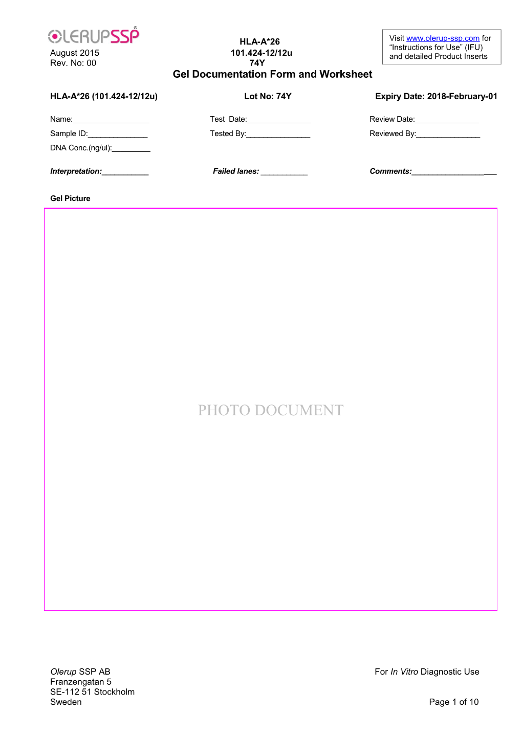 Gel Documentation Form and Worksheet