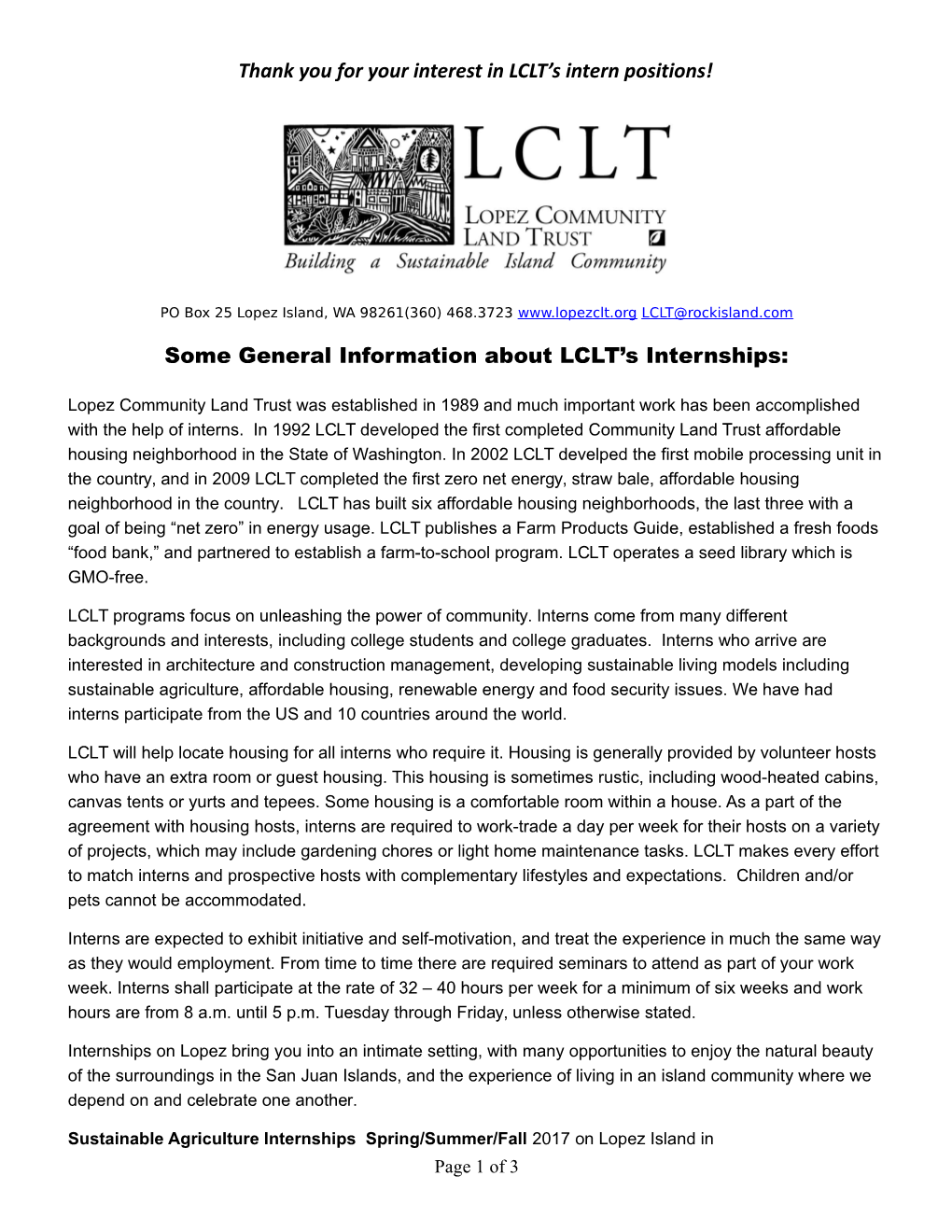 Thank You for Your Interest in LCLT S Intern Positions!