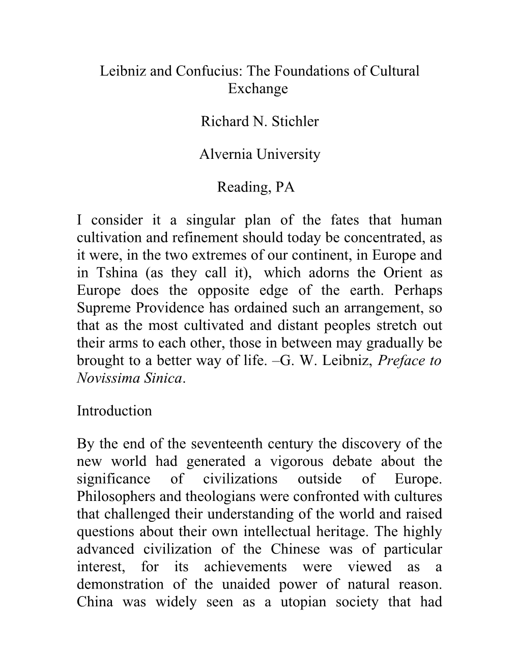 Leibniz and Confucius: the Foundations of Cultural Exchange