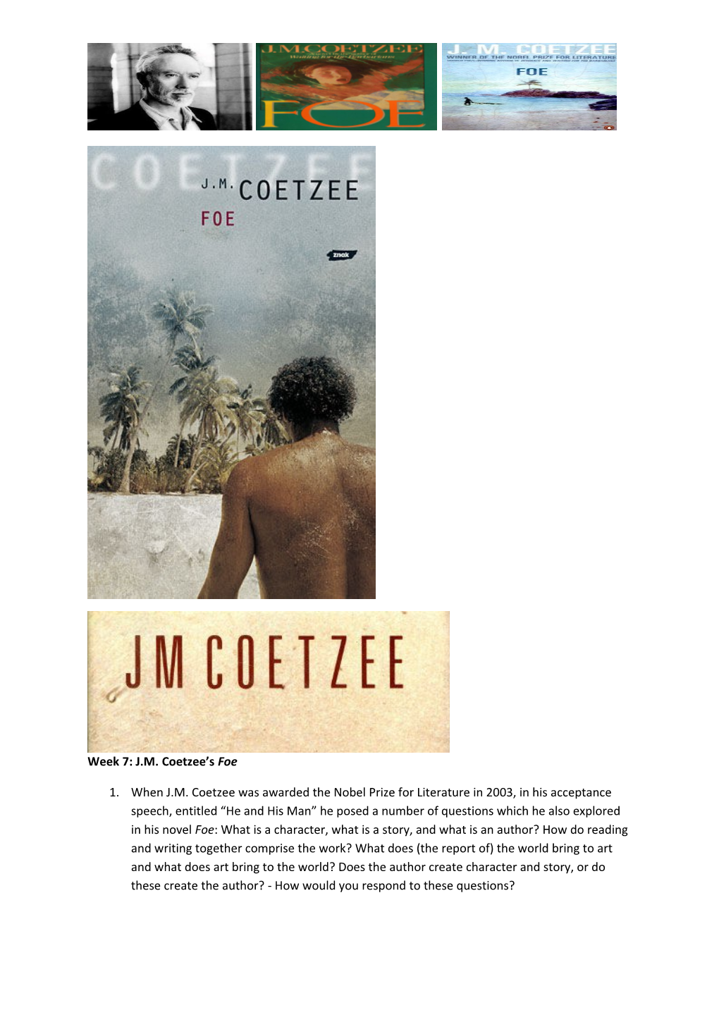 Week 7: J.M. Coetzee S Foe