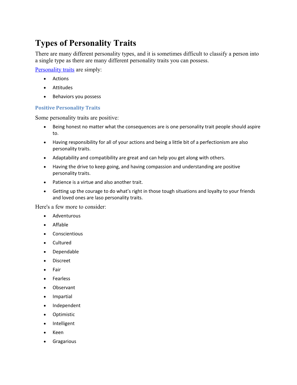 Types of Personality Traits