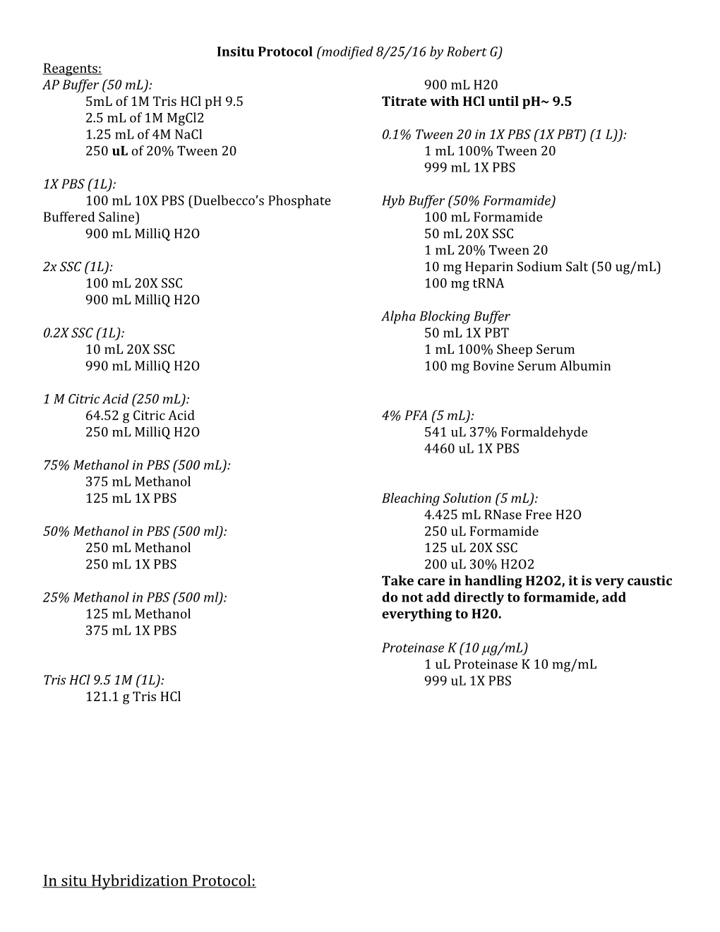 Insitu Protocol (Modified 8/25/16 by Robert G)