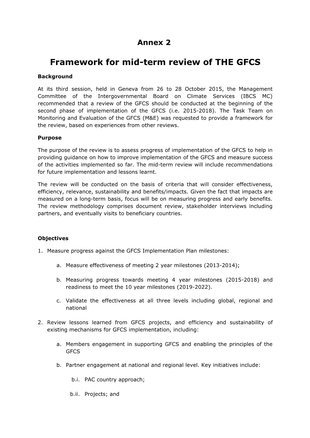 Framework for Mid-Term Review of the GFCS