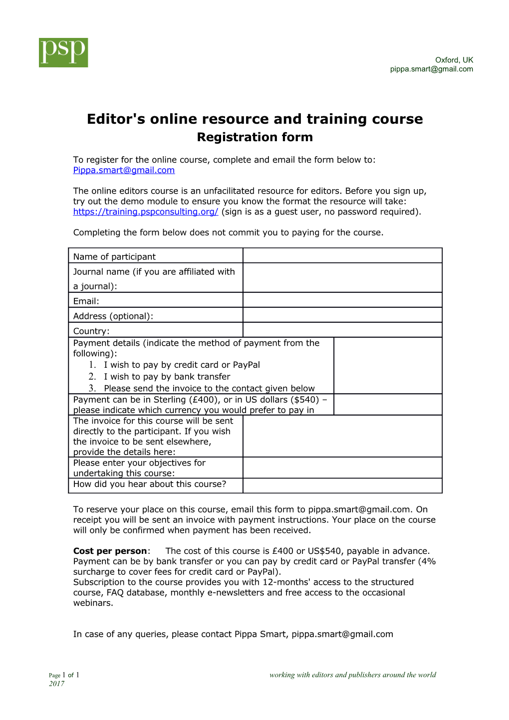 Editor's Online Resource and Training Course