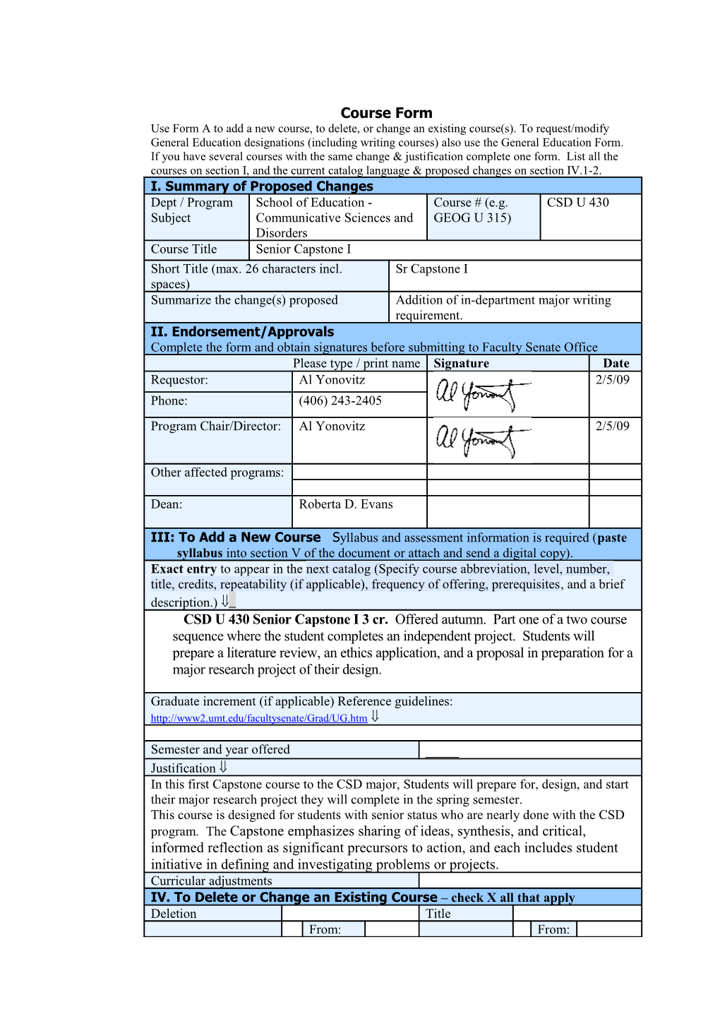 IV. to Delete Or Change an Existing Course Check X All That Apply s2