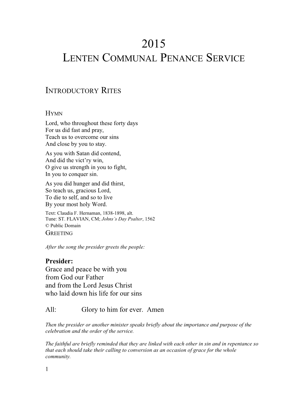 Lenten Communal Penance Service