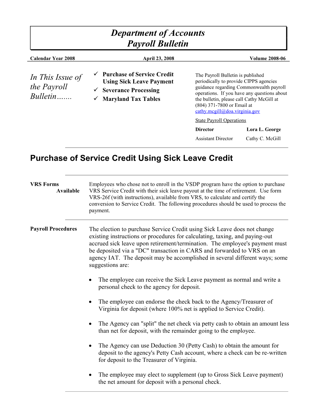 Purchase of Service Credit Using Sick Leave Credit