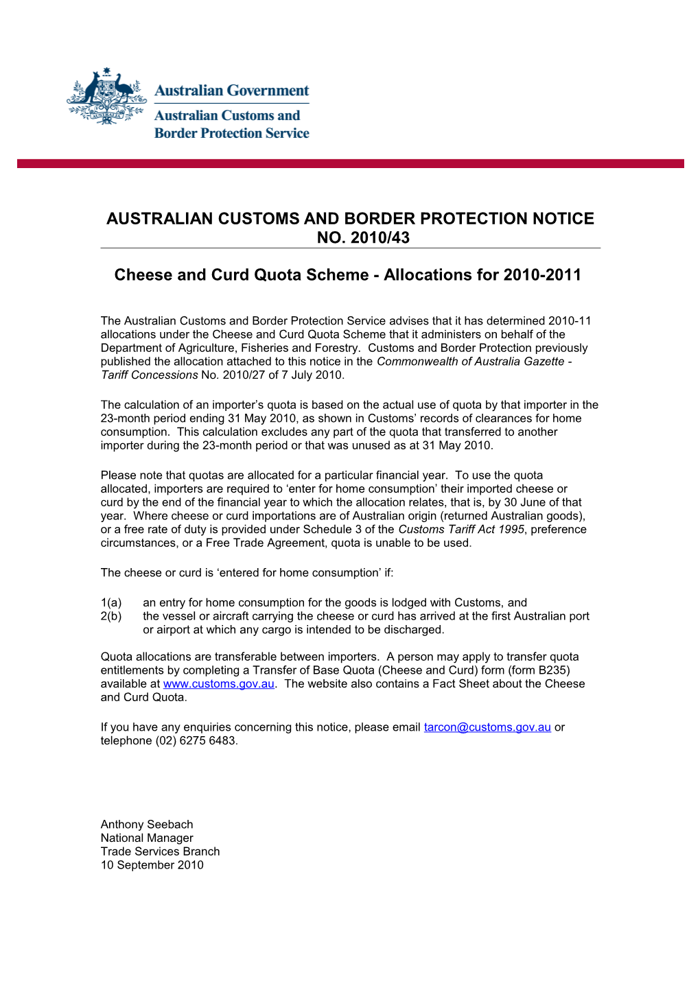 Australian Customs Notice No s1