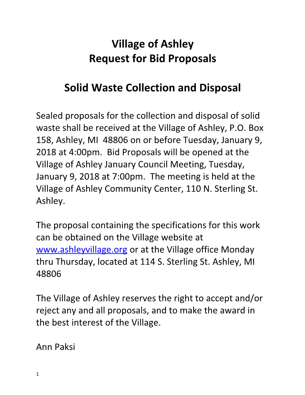 Request for Bid Proposals s1