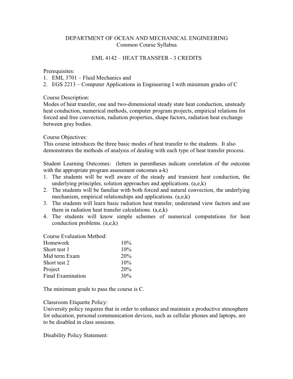 Department of Ocean and Mechanical Engineering s1