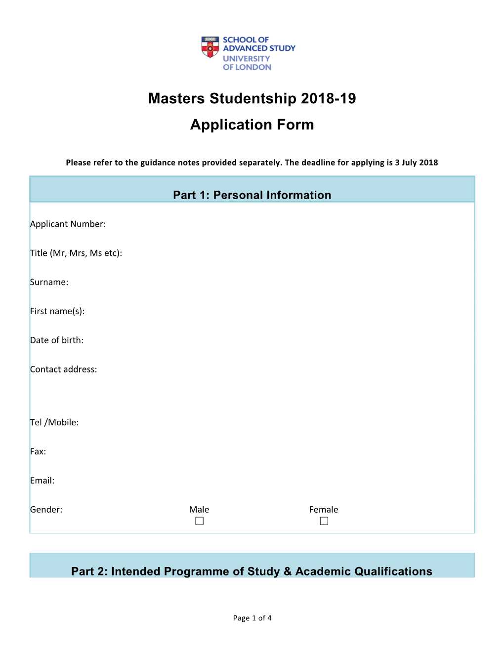 Masters Studentship 2018-19
