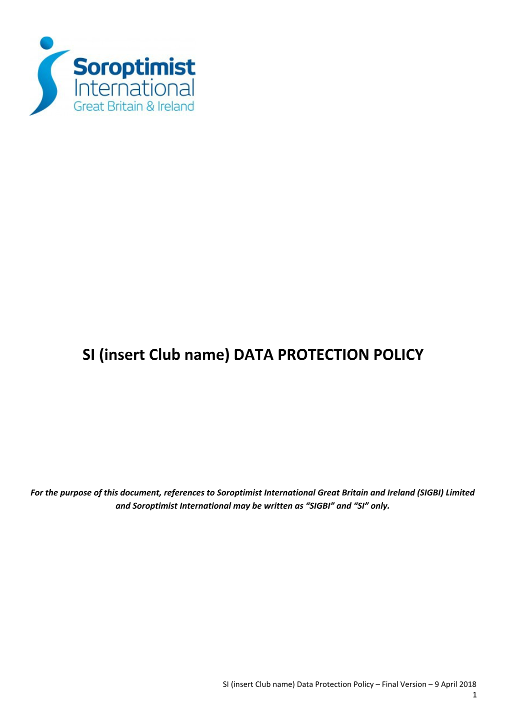 SI (Insert Club Name) DATA PROTECTION POLICY