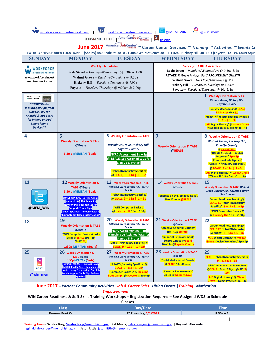 September 2012- Workshop Calendar TN Career Center (444 N