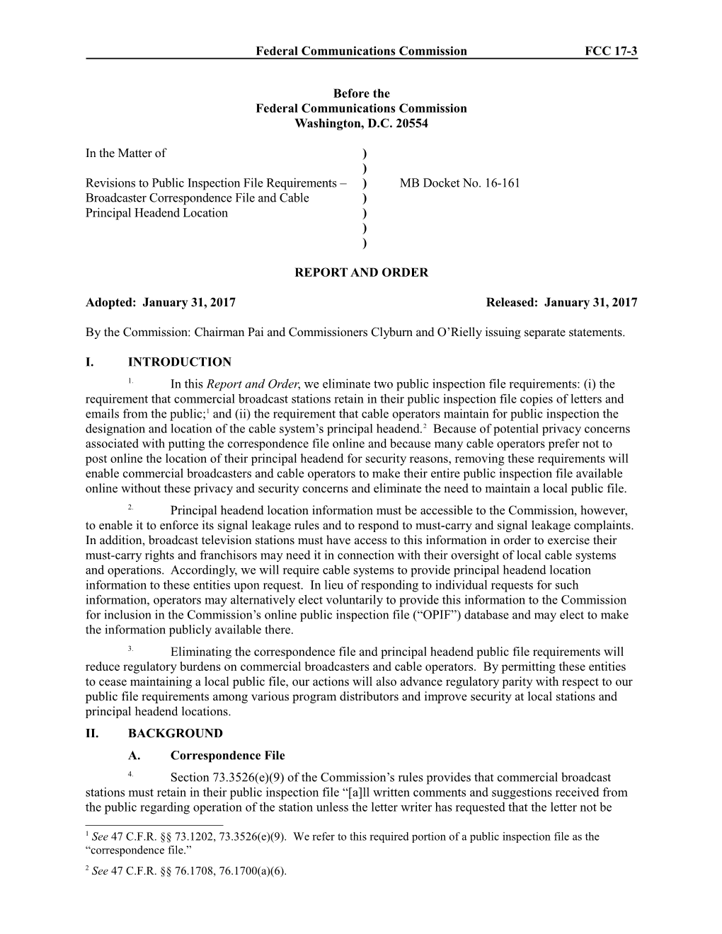 Federal Communications Commission FCC 17-3