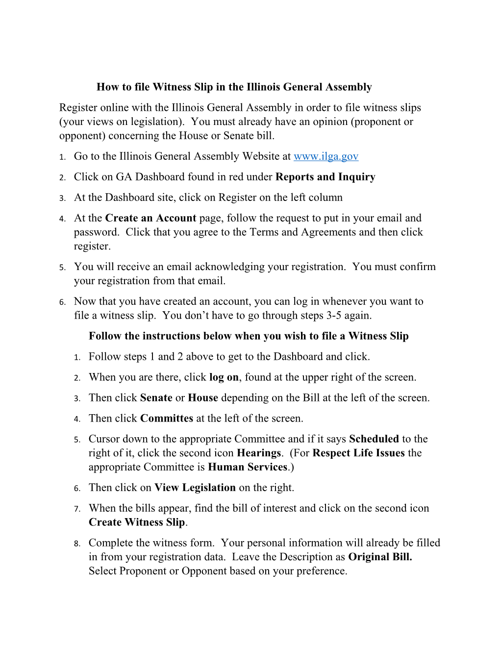How to File Witness Slip in the Illinois General Assembly