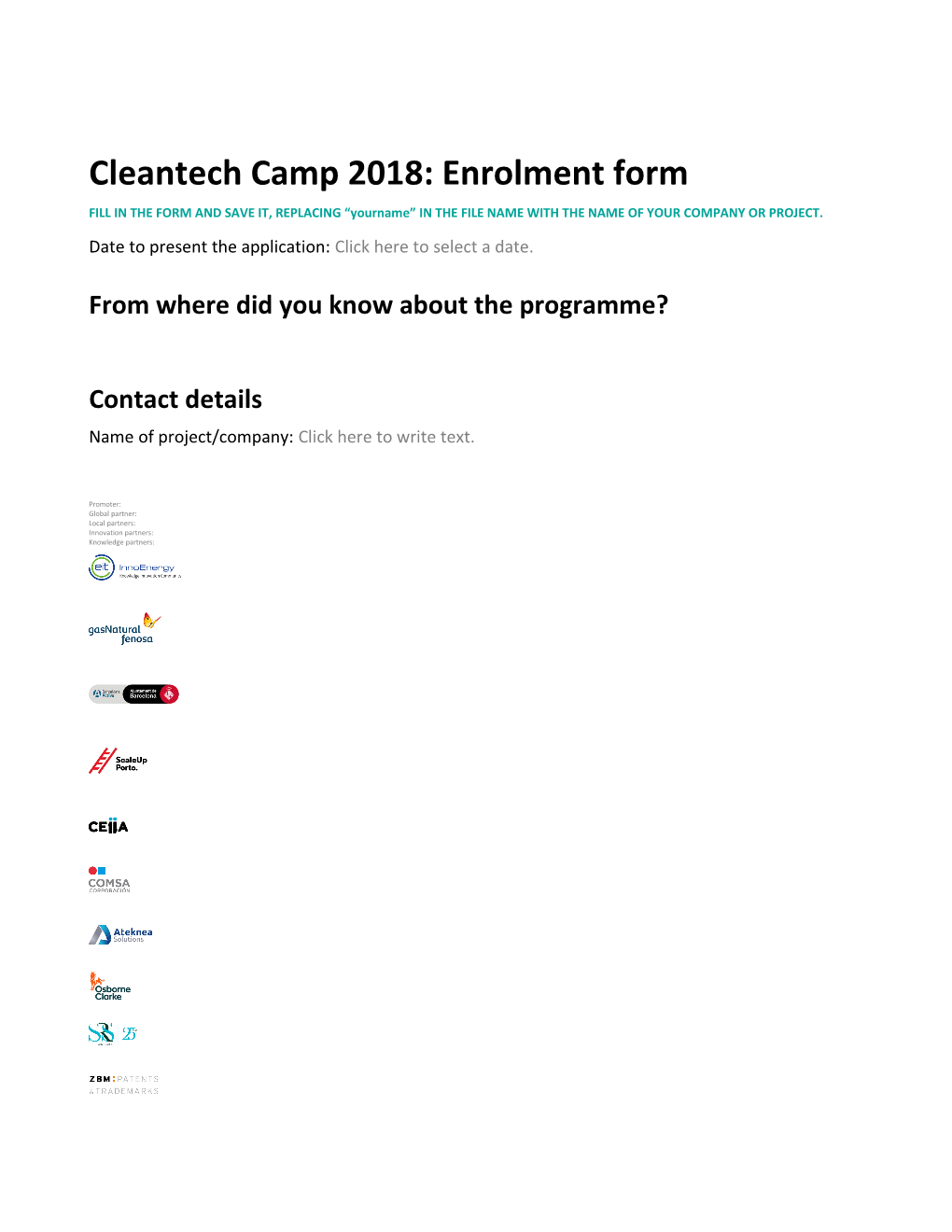 Cleantech Camp 2018: Enrolment Form