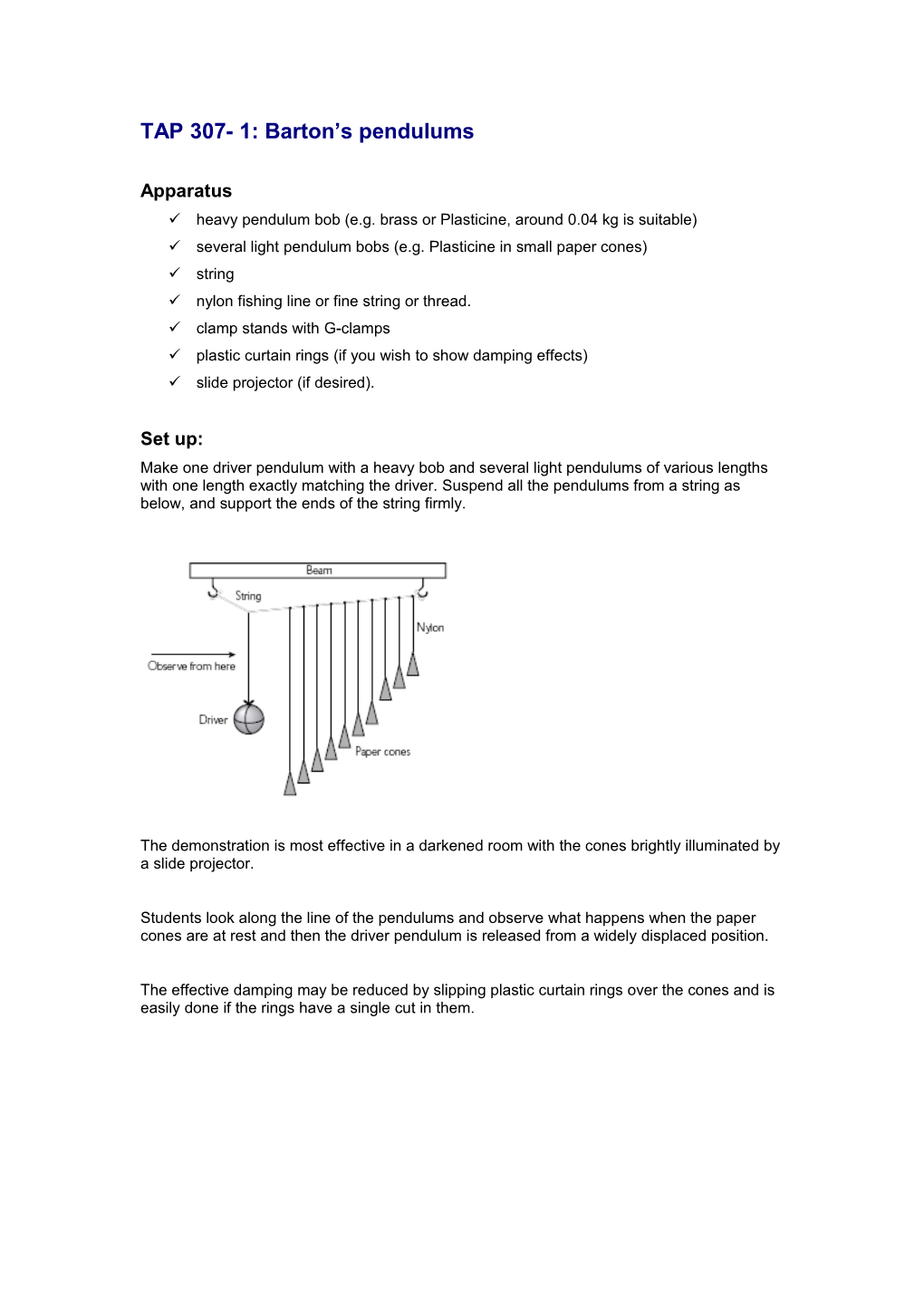 TAP 307- 1: Barton S Pendulums